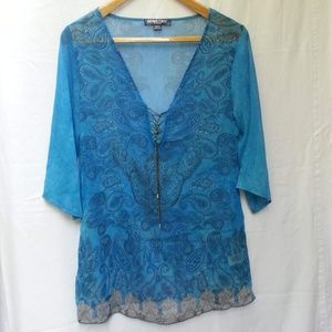 Boho chic blue printed chiffon tunic